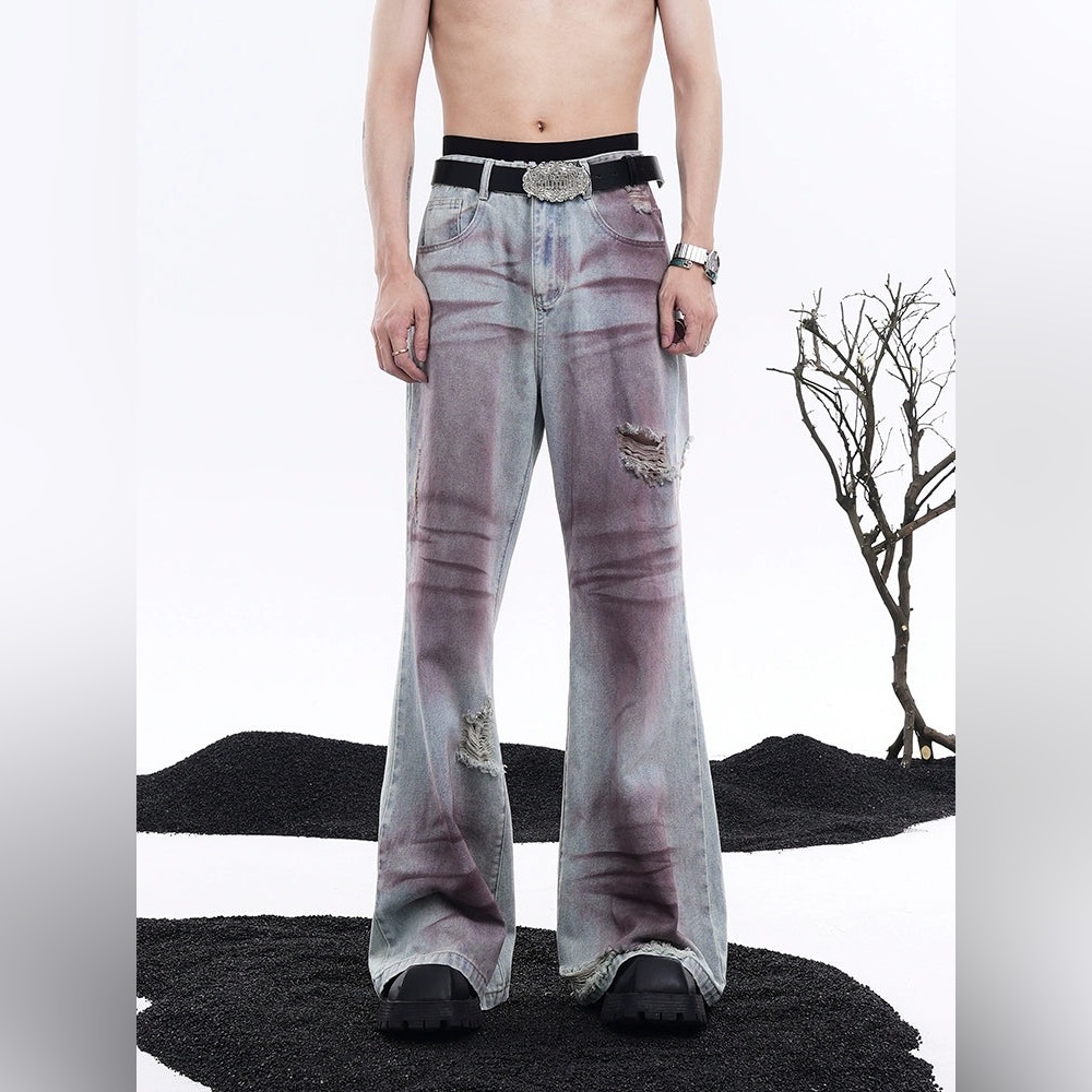 XIAOSHOLZI Damage Flare Denim Jeans
Brand new, never worn.